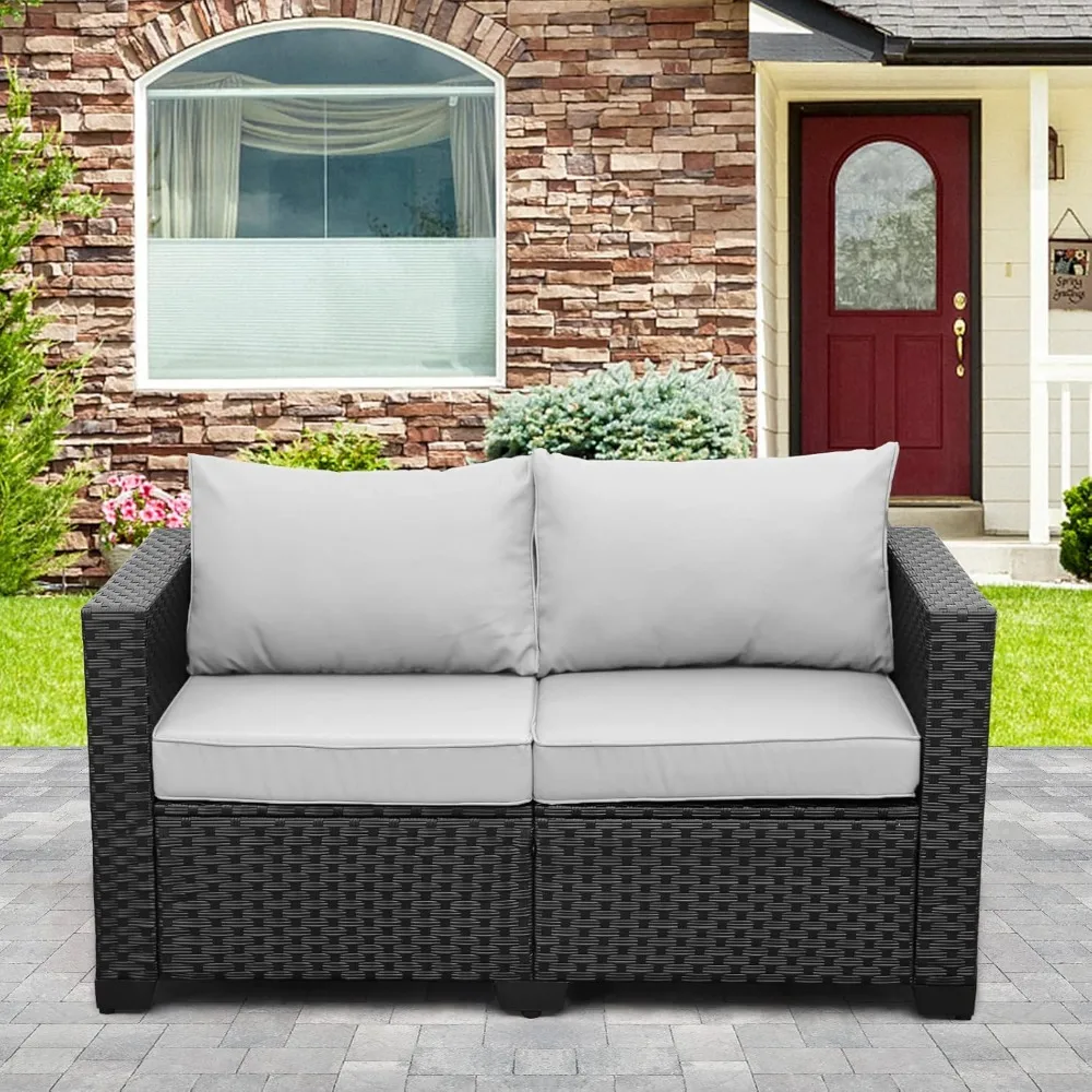 

Outdoor Furniture Loveseat Sofa Patio Furniture Small Sofa 2 Seater Couch with Anti-Slip Cushions Lumbar Pillow and Waterproof