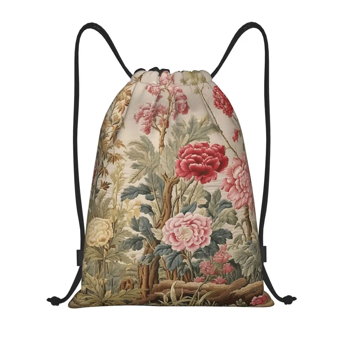 

Rococo Style Luxury Floral Backpacks Fashion Drawstring Bundle Pocket Sundries Bag Book Bags for Travel Students