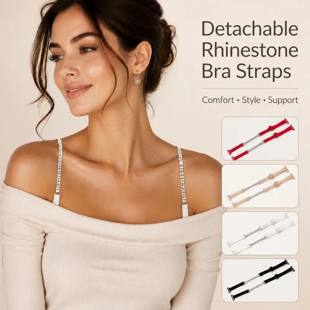 Sexy Elastic Rhinestone Bra Straps Adjustable Sparkling Rhinestone Elastic Bra Strap Anti-Slip Replacement Shoulder Straps Women