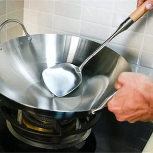 Traditioneller handwerklicher Wok mit binauralem Doppelohr, ohne Beschichtung, riesiger und manueller Gasherd, Wok für Koch und Fry, Eisen, 34 cm, 40 cm 12 Hauptverkauf Pan Wok Iron - №11