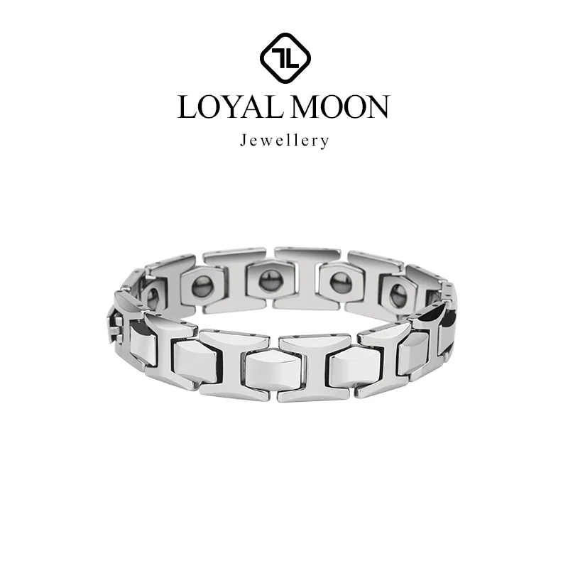 

Loyal Moon Tungsten Carbide Bracelet For Men 10.5mm Width High Polished With Magnet Stones & Germanium Jewelry, Engraving