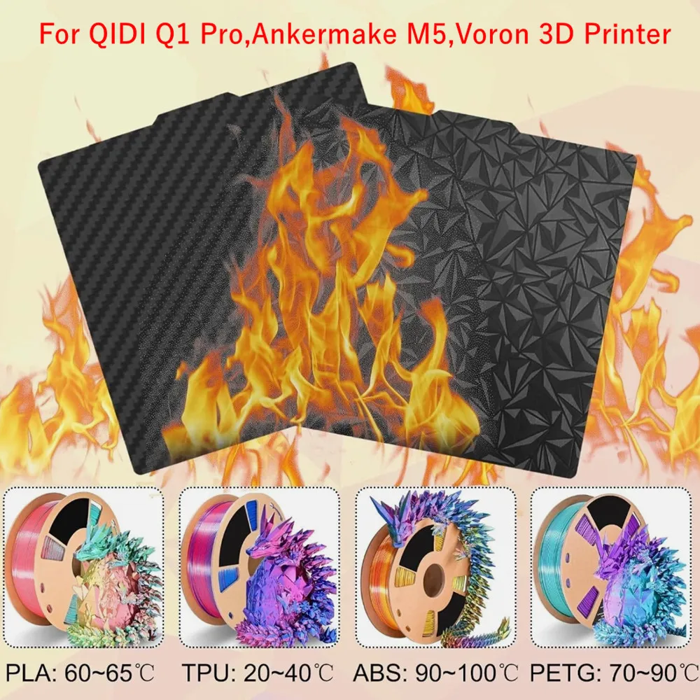 

Smooth PEO PET Build Plate for QIDI Q1 Pro,Voron,,AnkerMake M5 Magnetic Heat Bed Double Sided PEI Spring Steel Sheet 250x250mm