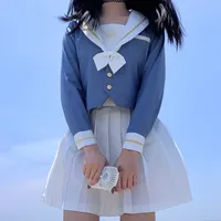 Original Sakura Meet Traditional JK Uniform Skirt Set Long Sleeve Sailor Suit Spring Summer School Style Cosplay Costume for Wom