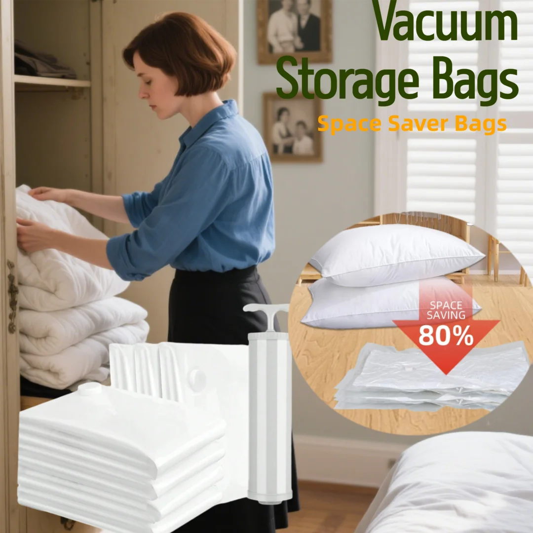 أكياس تخزين مكنسة متعددة الأحجام مع أكياس محكمة الغلق بمضخة لتنظيم أكياس توفير المساحة لمنظم الملابس والملابس