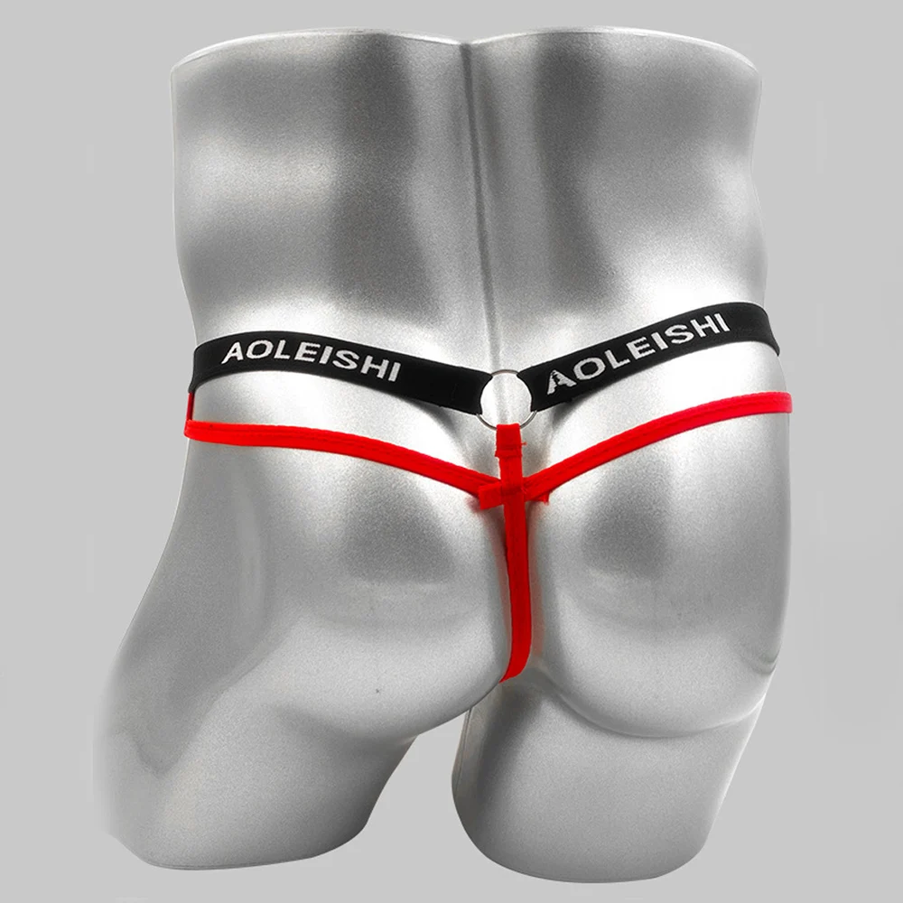 Transparent Mesh G-string Men Sexy Underwear English Letter Belt Pattern Bulge Pouch Underpants Ultra Thin T-back Thongs See Thr