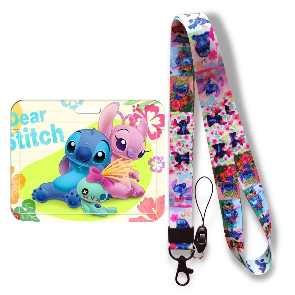 Cartoon Stich Horizontale Karte Halter Lanyard Arbeit Name Tag fall Bus Karte Halter für Kinder Schiebe Abdeckung Männer frauen Abzeichen halter