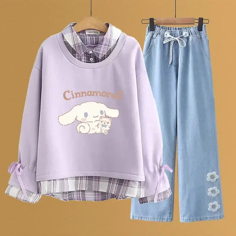 Sweet Cinnamoroll Sanrio Anime Student Casual Hoodie Loose Pants Kawaii Cute Cartoon Baby Long Sleeve Clothing Y2k Gifts for Kid