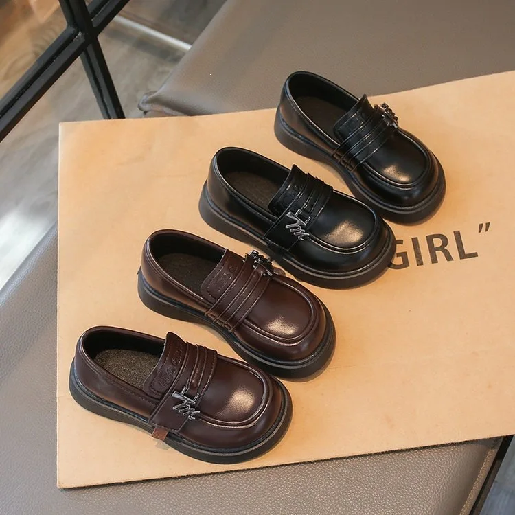 2026 Britain Style Children's Leather Shoes for Boys Spring New Girls Retro Black Single Shoes Soft Moccasin Shoes for Children