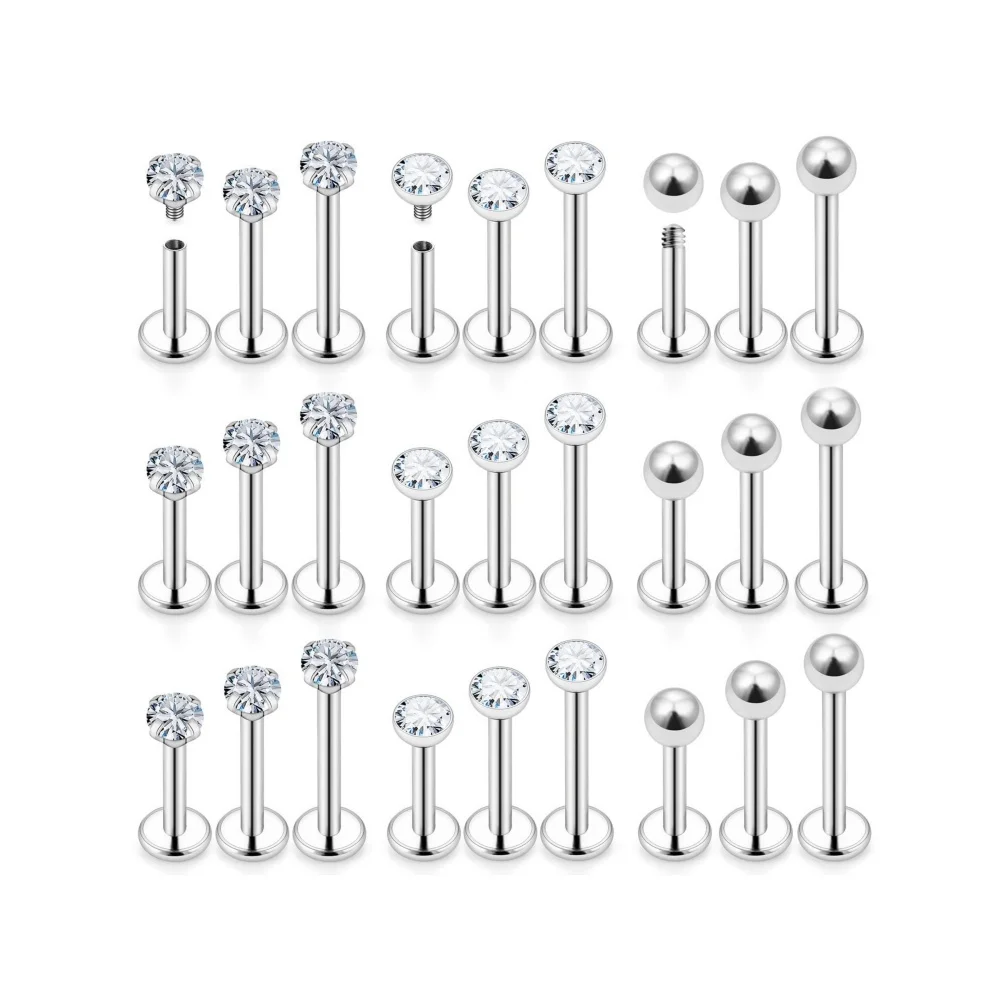 16G Lip Labret 316L Surgical Steel Internally Threaded Silver Tragus Helix Cartilage Earring Stud Piercing Jewelry for Women Men