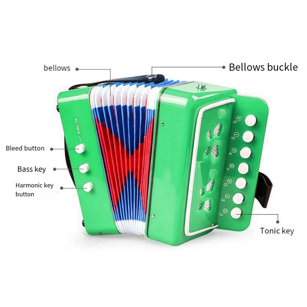 Accordion Toy 7 Key Accordions for Children, Educational Musical Instrument Gift for Toddler Beginners Boys Girls