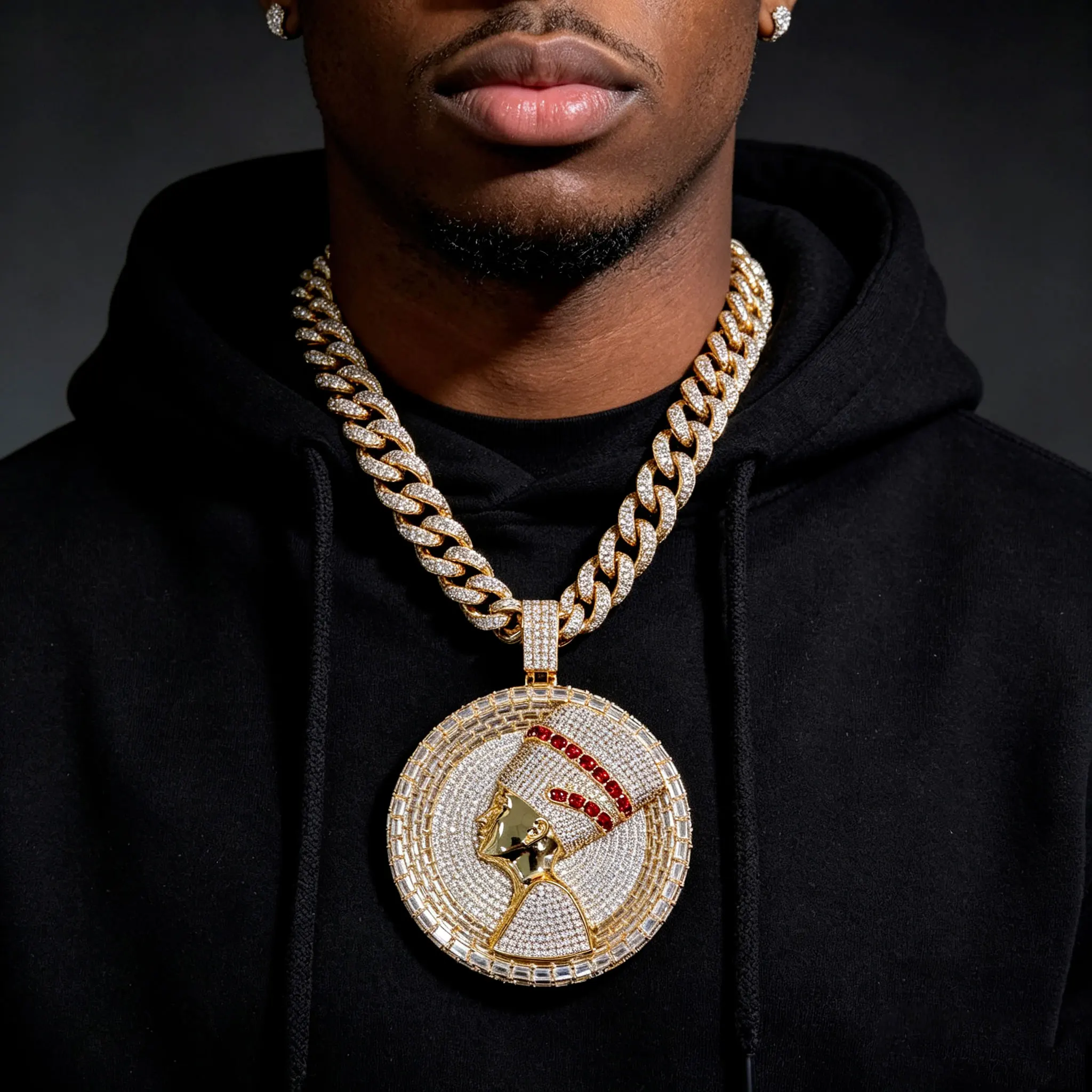 LYEE CYEE Luxury Hip Hop Style Round Portrait Multi Color Pendant Can Be Paired with Cuban Chain Rap Singer Street Party Decoration Exquisite Jewelry Valentine's Day/Commemorative Gift Birthday Gift Holiday Gift Best Gift for Boyfriend