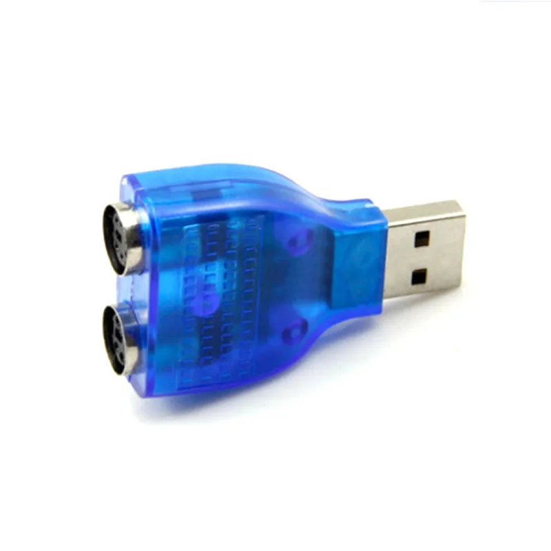 Adaptador convertidor USB 2,0 a PS 2, 1 piezas, azul, con Chip para teclado/ratón PS/2