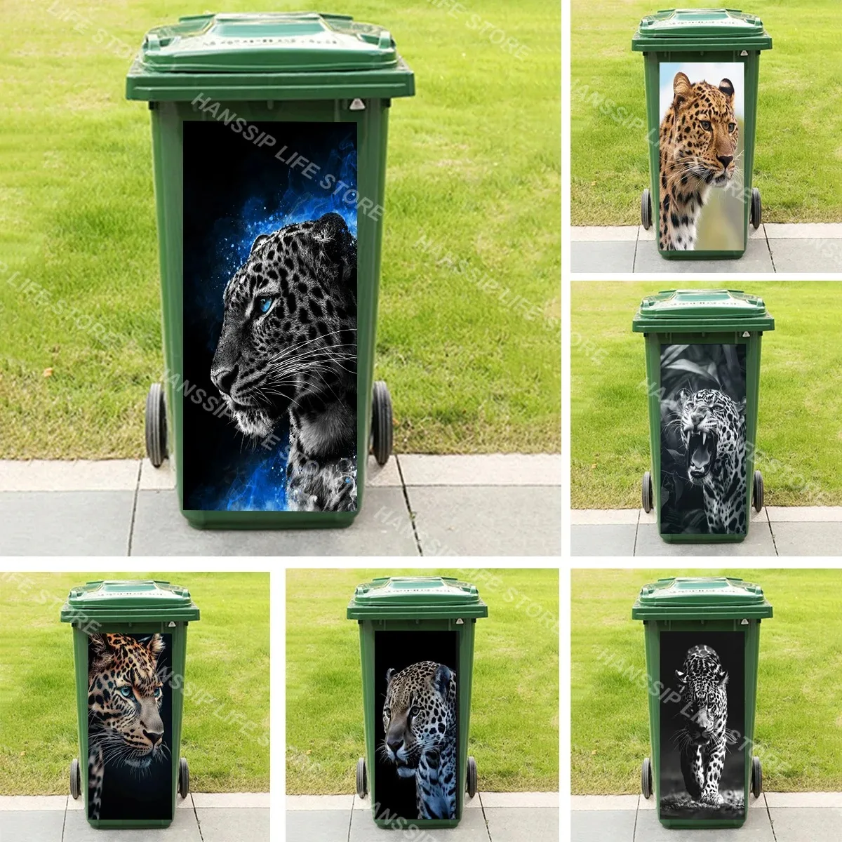 

Wild Nature Leopard Lion Trash Can Sticker Removable Waterproof Outdoor Printed Wheelie Garbage Bin Decal Home Decor
