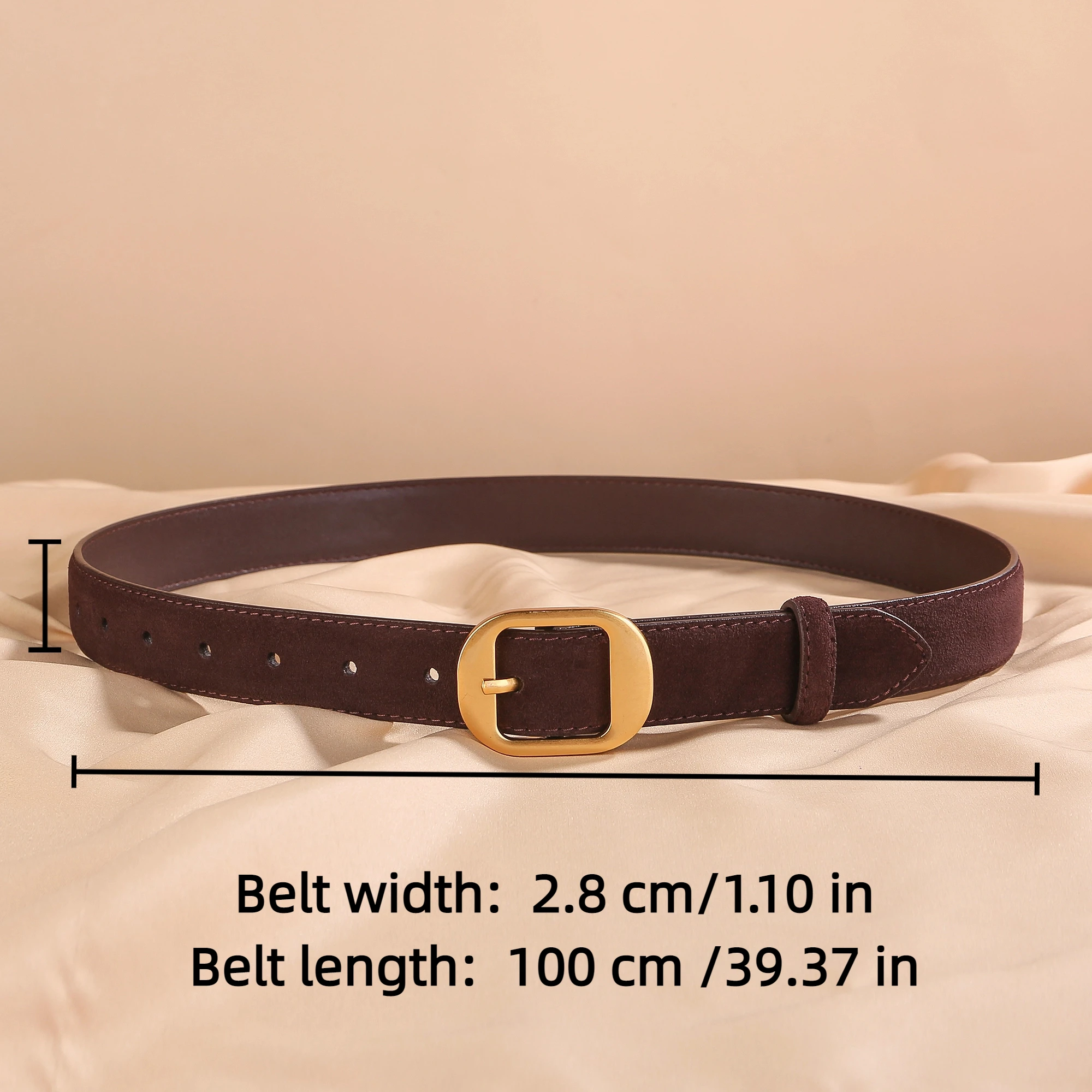 Sabuk Suede Minimalis untuk Wanita, Kulit Premium, Ikat Pinggang Lebar, Dekorasi Gesper Pin, Musim Gugur 2025, Sabuk Jeans Elastis