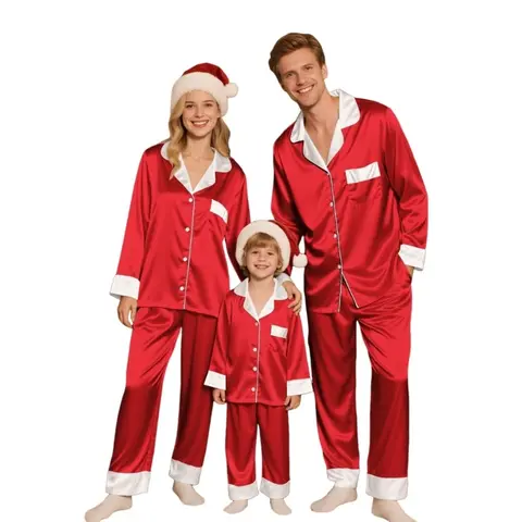 2025NEW Family Christmas Pajamas Matching Sets Silk Satin Casual Matching Set for Family 195F