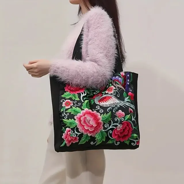 Ethnic Style Flower Embroidery Canvas Tote Shoulder Bag Large Capacity Handbag For Women 4 Ethnic Style Flower Embroidery Canvas Tote Shoulder Bag Large Capacity Handbag For Women – view 4