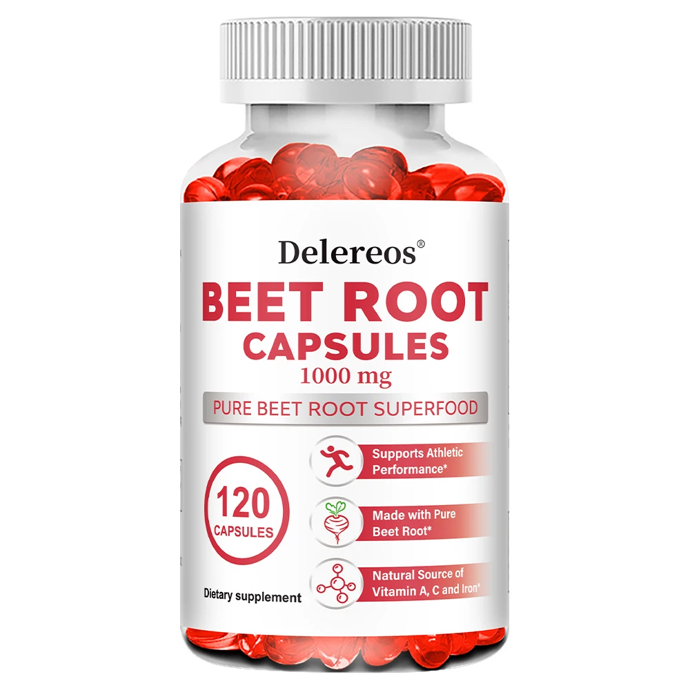 Organic Beetroot Capsules 1000mg, Supports Blood Pressure, Blood Circulation & Heart Health, Enhance Energy, Non-GMO