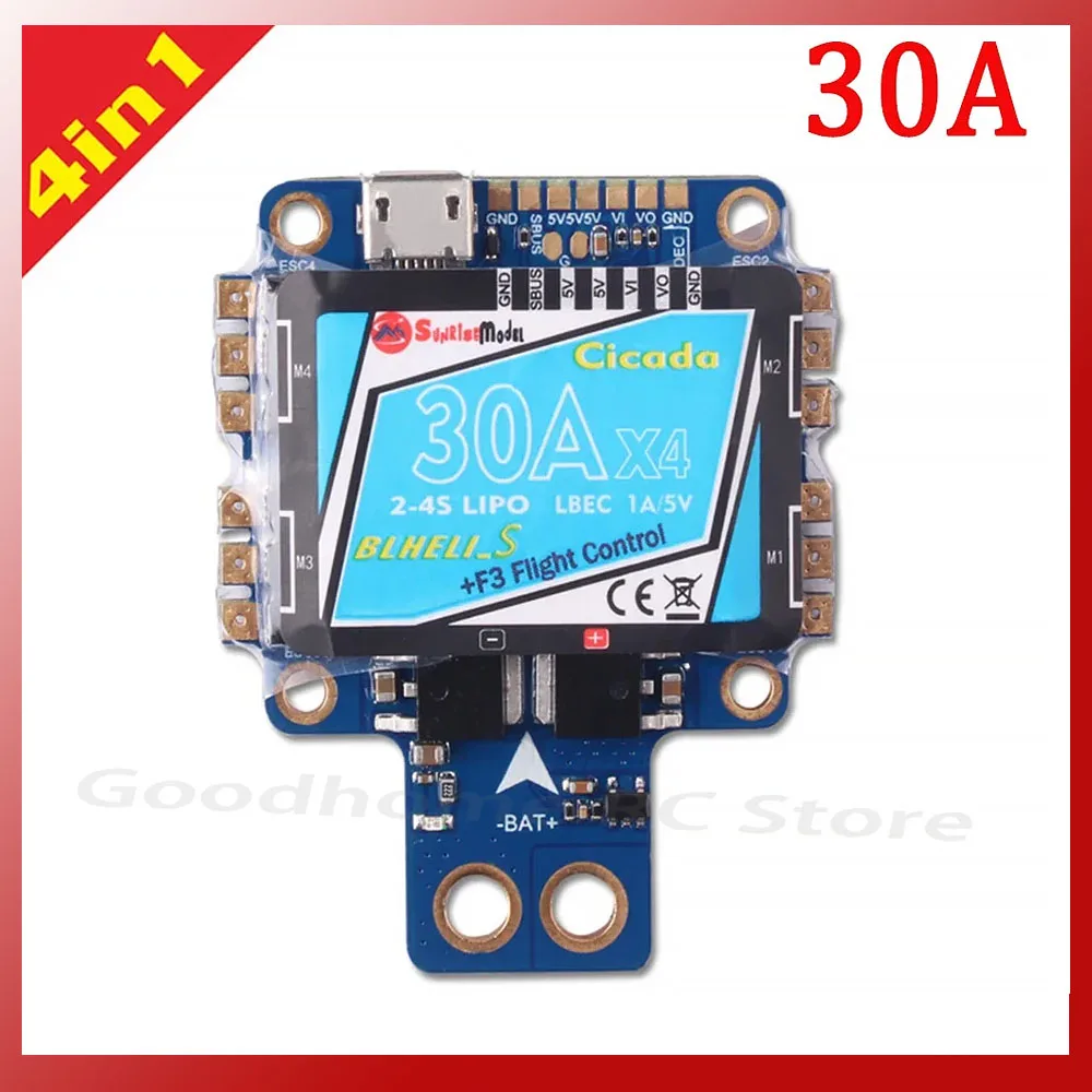 

F4S 30A Blheli_S Dshot 4 in 1 ESC AIO F4 OSD Flight Controller w/BEC Strom Sensor