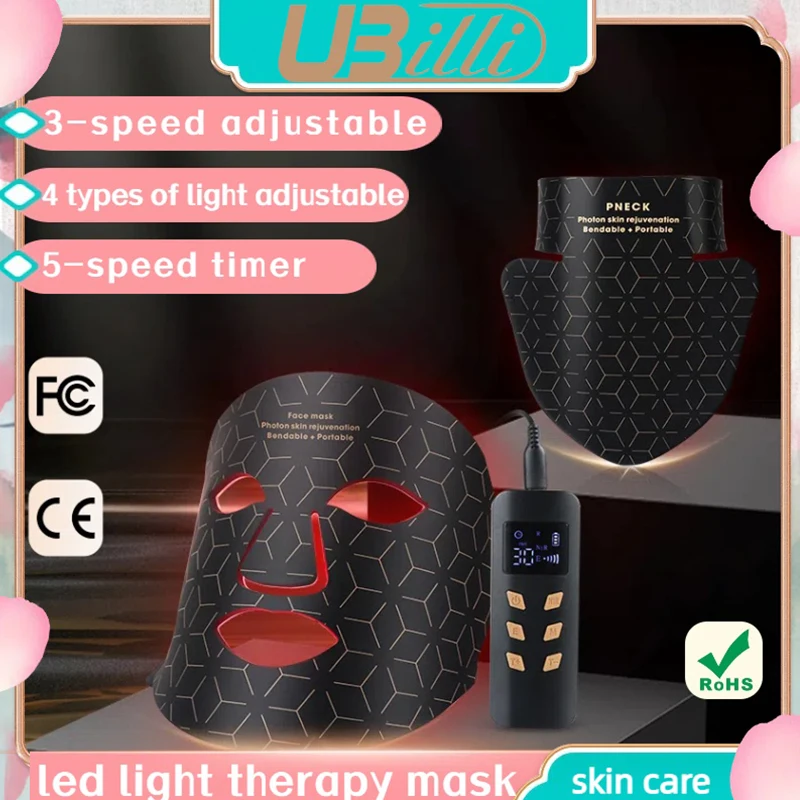 Tragbare LED-Gesichtsmaske, 4 Farben, Rotlichttherapie-Gesichtsmaske, 850 nm, Nahinfrarot, Rotlicht, Photonentherapie, Hautpflege-Gesichtsmaske
