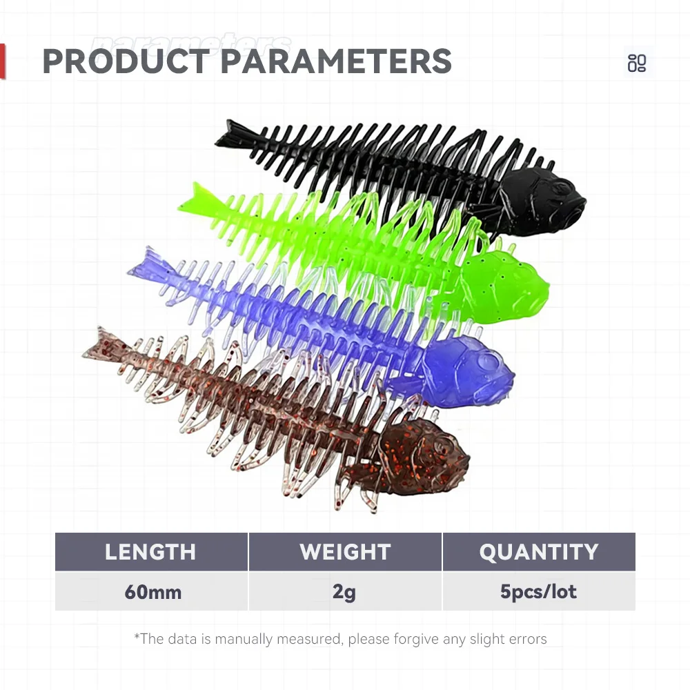 

Bazooka TPE 60mm 2g Fishing Lure Fishbone Soft Silicone Floating Shad Swimbait Bone Wobblers JIG Worm Pike Bass Carp Winter Biat