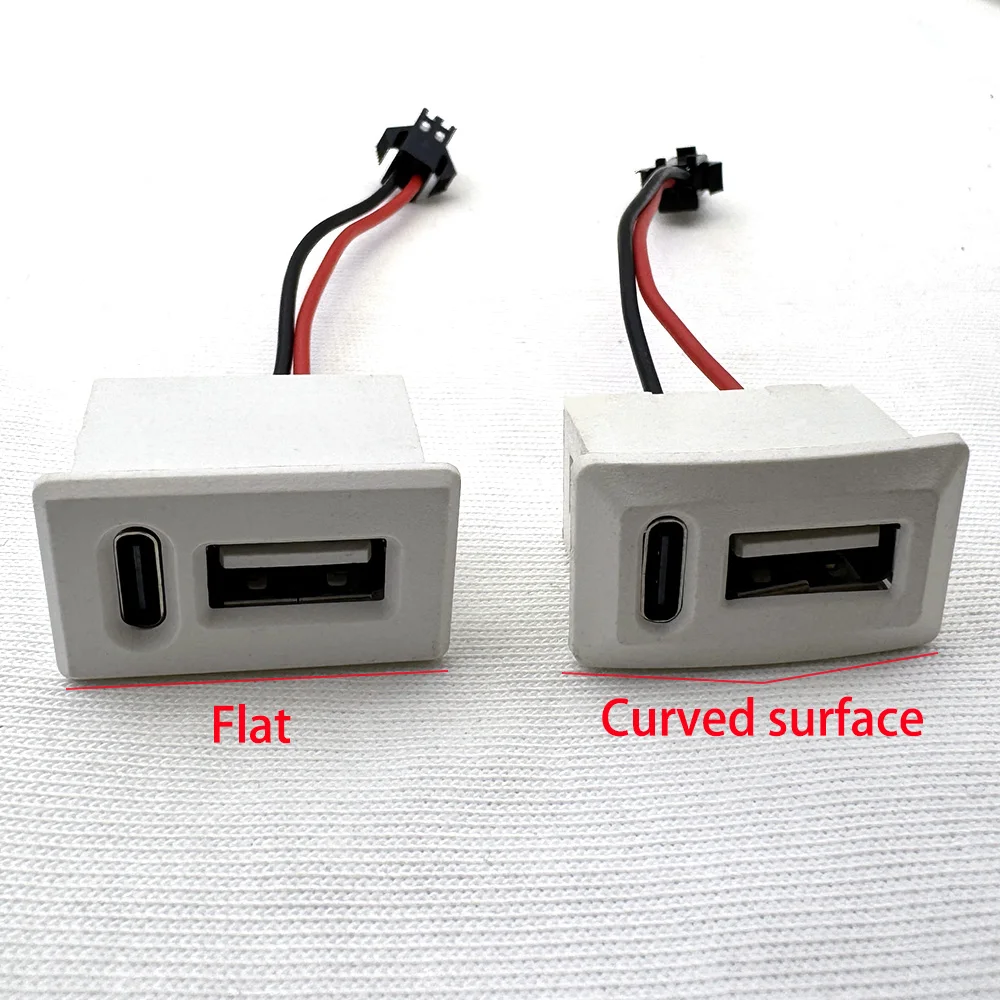 USB-Buchse und Typ-C-Doppelschicht-Buchse USB-A-Buchse Lampenladebuchse Stromanschluss mit Kabel Schwarz-Weiß-SteckerUS – Detail 5
