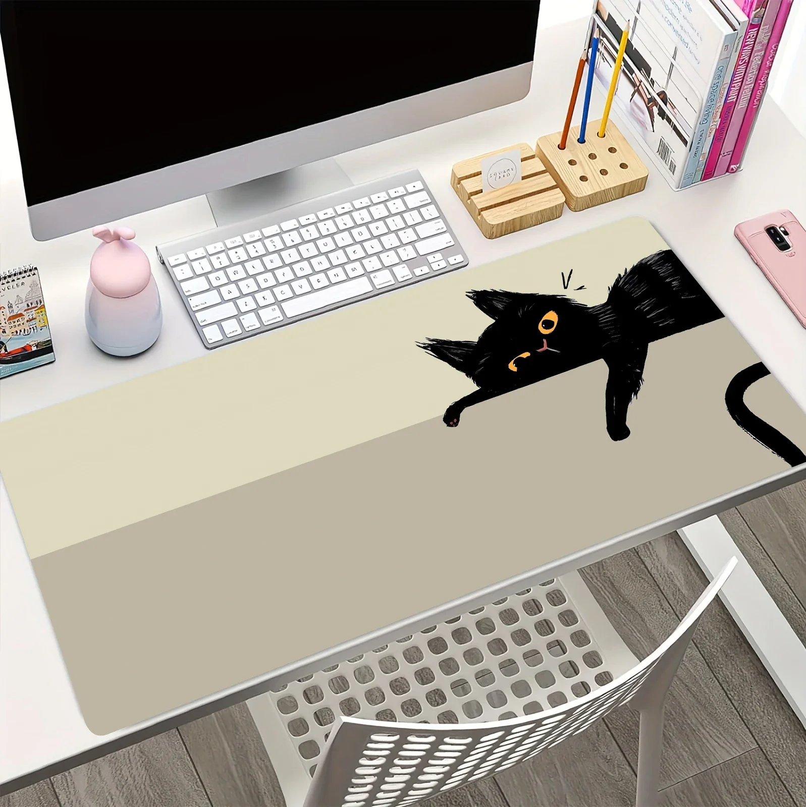 Black Ink Cat Anime Mouspad Large Cute Kawaii table mat  XL Extended Computer Keyboard PadOffice With Anti-Slip Rubber Base pads