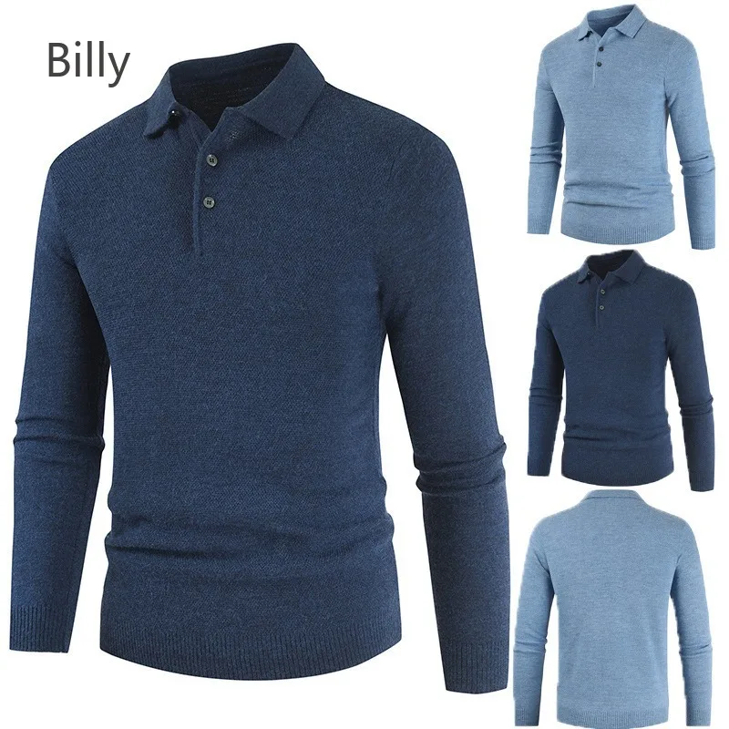 

Сплошной цвет, свитер с двойными пуговицами, полуоткрытый высокий воротник, весенне-осенний теплый вязаный свитер, рубашка, кардиган для мужчин