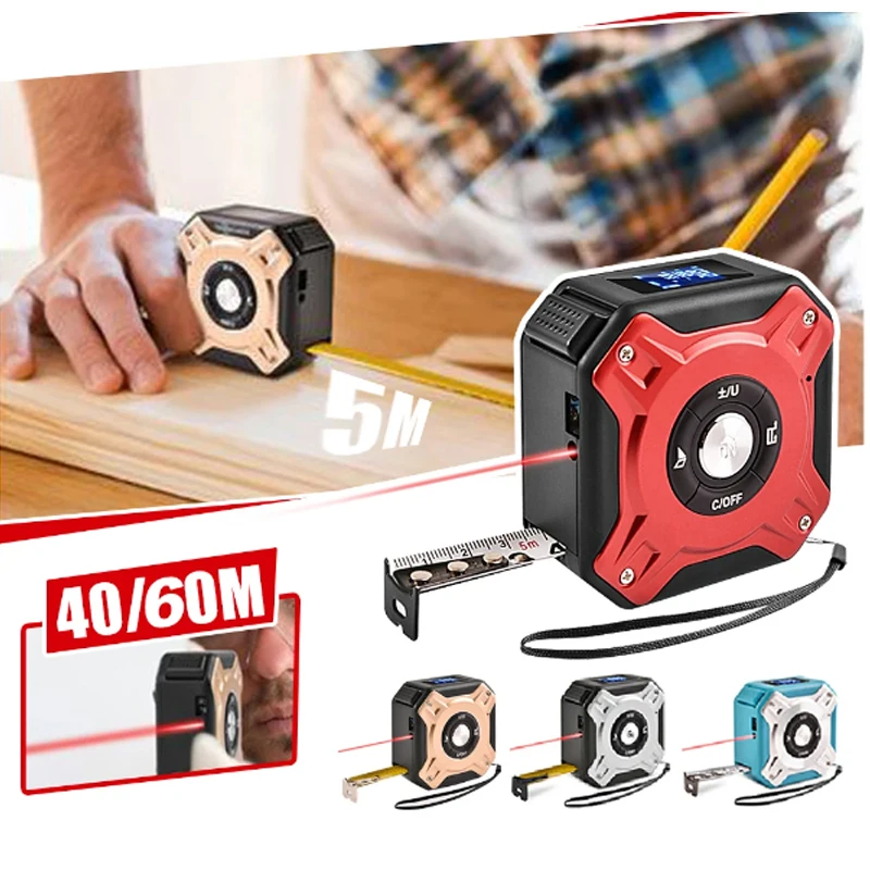 5M Tape Digital  40/60M Laser Tape Measure Distance Meter Stainless Retractable Rangefinder 3 In 1 Laser Measuring Tool