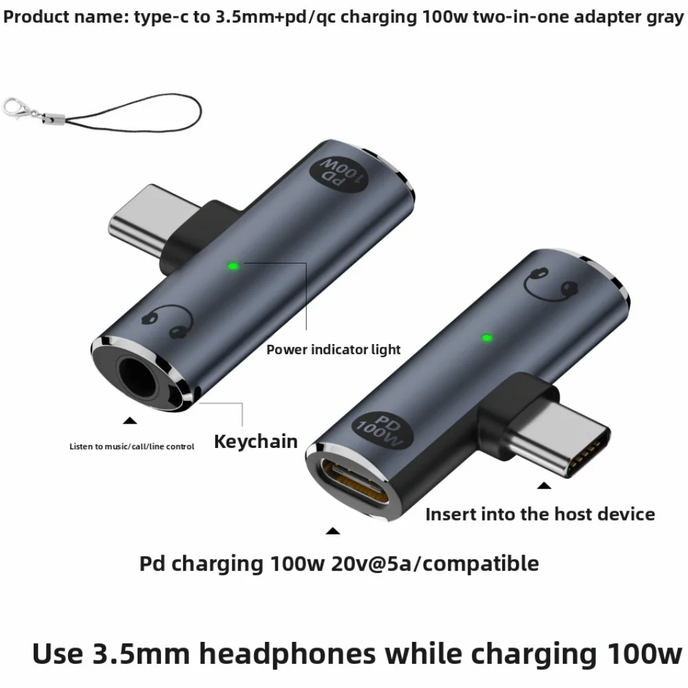

PD 100W USB C To 3.5mm Adapter Converter Aux Audio Jack 2-in-1 Audio Adapter Earphone Splitter Portale USB C Charge Adapter