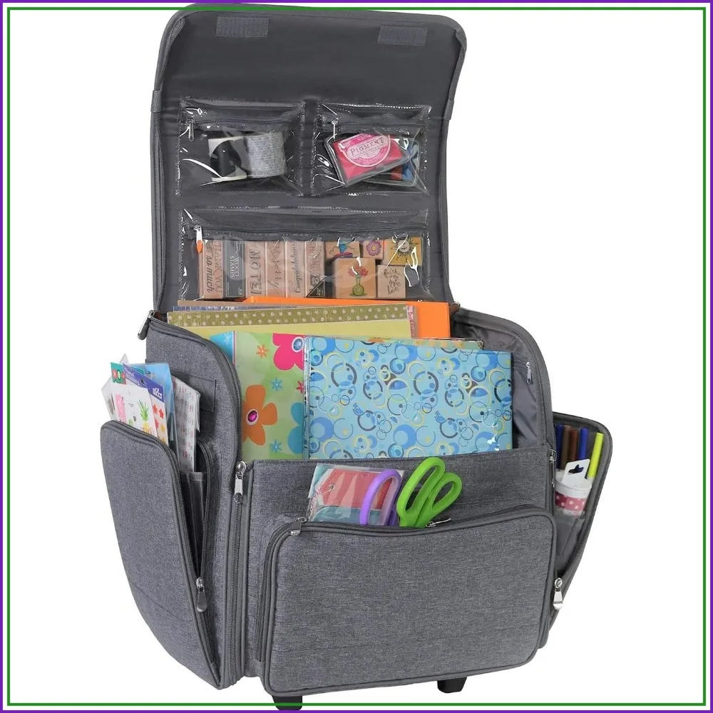 

Wheeled Scrapbook Tote for Scrapbooking & Art - Travel Organizer Storage Bin for Paper, Glue, Tape