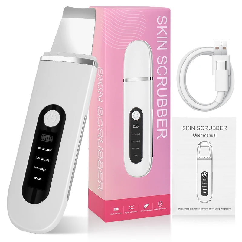 Lady Care Ultraschall-Hautreiniger 4-in-1 Ionen Import/Export Gesichtsreinigungsspatel Mitesserentferner zur Porenreinigung
