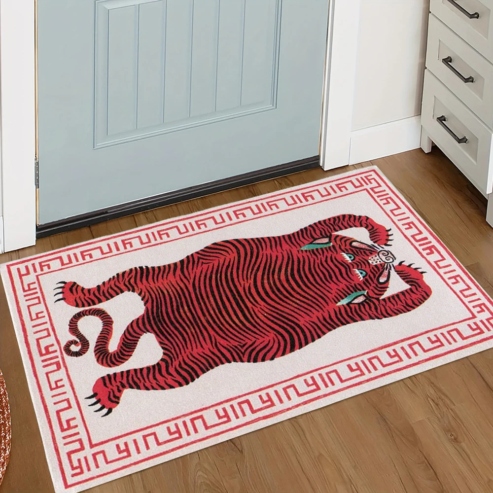 1Pcs Retro Tiger Welcome Door Mat WELCOME Rug Living Room Bedroom Entry Doormat Outdoor Nonslip Floor Mat Kitchen Mat Washable