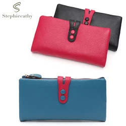 Brand Design Women Luxury Real Cowhide Bifold Long Wallet Colorful Leather Multi Cardholder Coin Purse Daily Portable Fits Phone