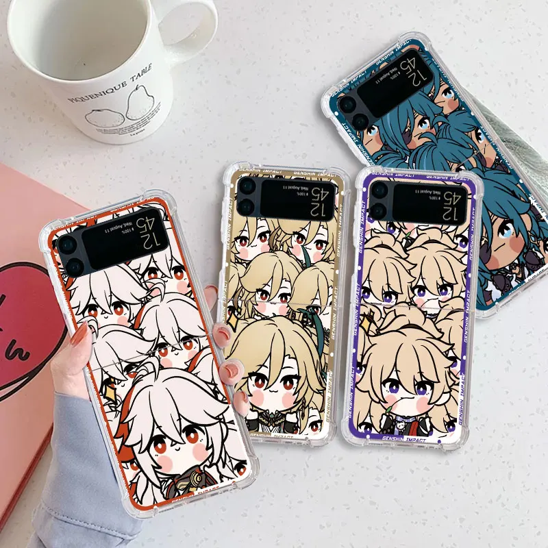 Cute Kaedehara Kazuha Kaveh phone Cases for Samsung Galaxy Z Flip 5 case Z Flip 4 ZFlip 5 zflip Flip 3 Flip4 Airbag funda Cover