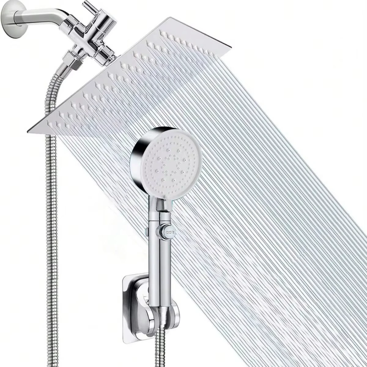 8/10/12 inch silver adjustable retractable shower kit with hose, anti slip bracket, and pressure nozzle for bathroom cleaning