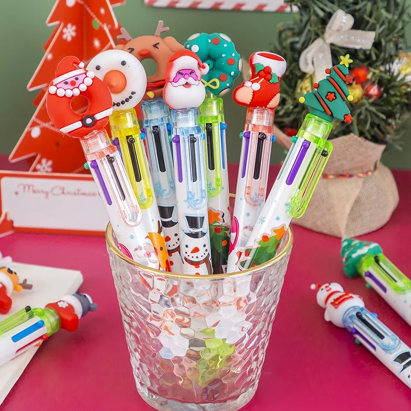 

GEWENSI 10Pcs/Lot Cute Christmas 6 Colors Ballpoint Pen Kawaii Cartoon Retractable Rollerball Pen Gifts School Office Supplies