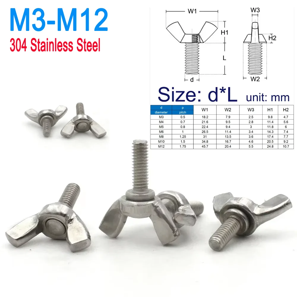 

1/2/5pcs M3 M4 M5 M6 M8 M10 M12 A2-70 304 Stainless Stee Butterfly Bolt Wing Thumb Screw Claw Hand Tighten Screw Bolt