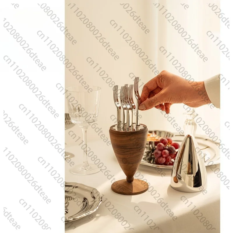 Premium 6-Piece Fruit Fork Set With Storage Stand, Stainless Steel Mini Dessert Forks, Table Ornament For Household, Banquet