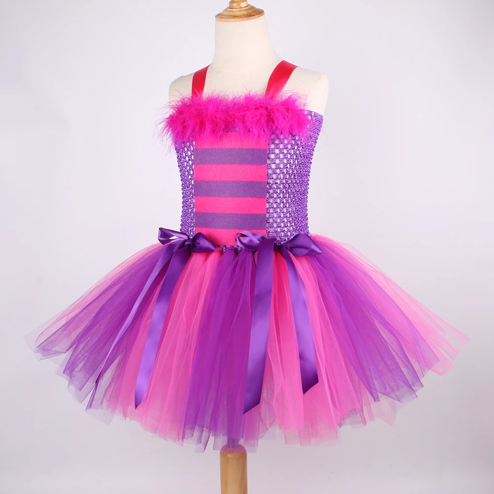 Cartoon Magie Gestreiften Grinsekatze Tutu Kleid Set Mädchen Halloween Karneval Party Kleid Neue Heiße Lila Katze Kinder Wunderland Outfit – Detail 9
