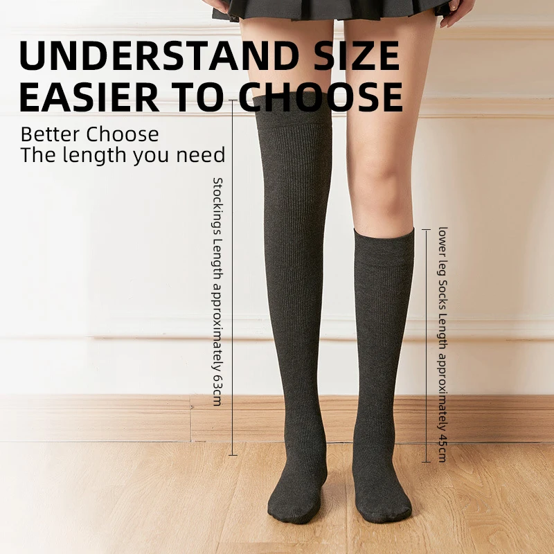 

Kave 45-63cm Pressure Calf Socks For Women Winter Japanese Style JK Knee Over Long Tube Socks Ribbed High Tube Stocking 2024