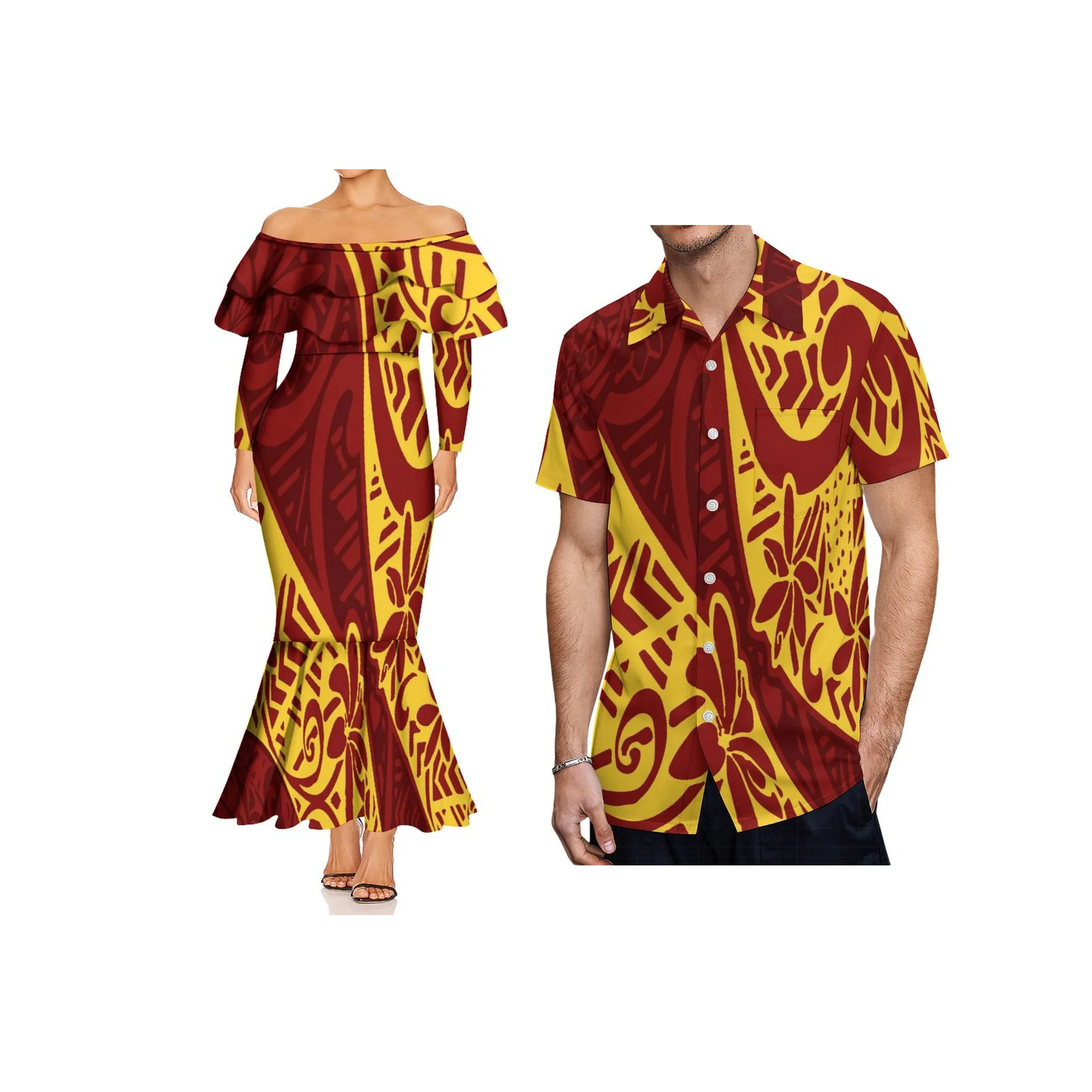 2025 New Design off Shoulder Long Sleeve Mermaid Dresses Custom Hawaiian Style Design Plus Size Ladies Dress Fishtail Prom Dress