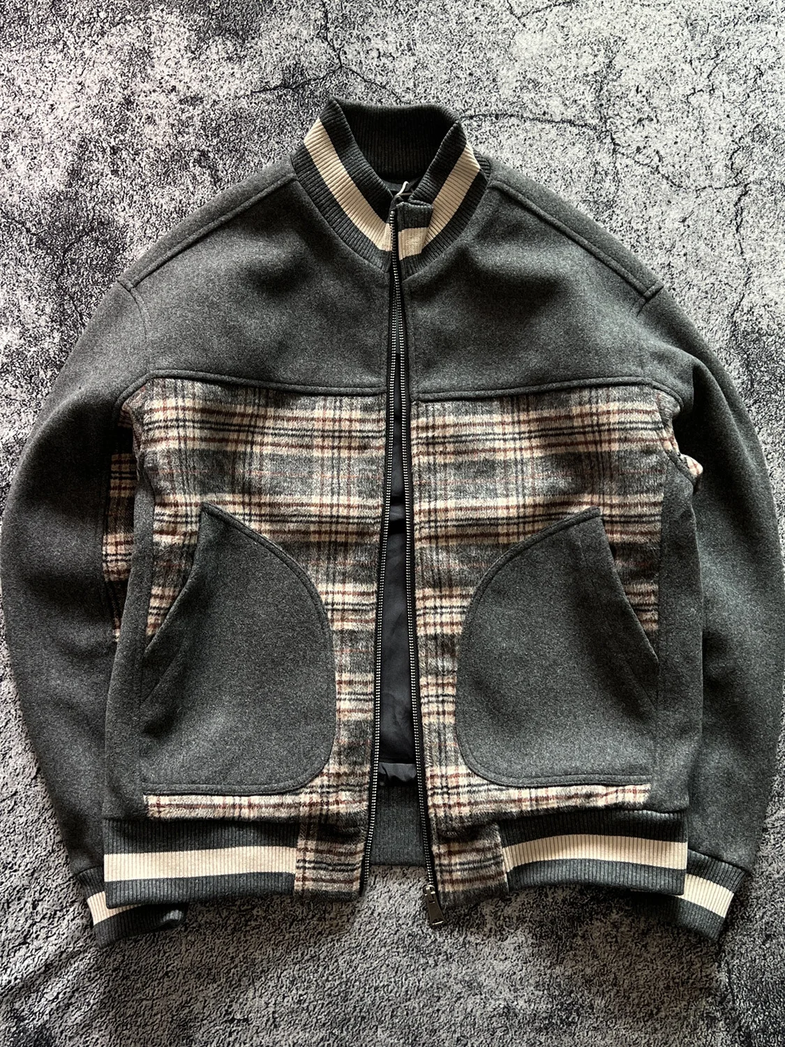 

Thiened Double Layer Woolen Mixed Fabric Jaet Loose Fit Collar Stand up Color Blo Youth Casual Sle Warm Autumn Winter...