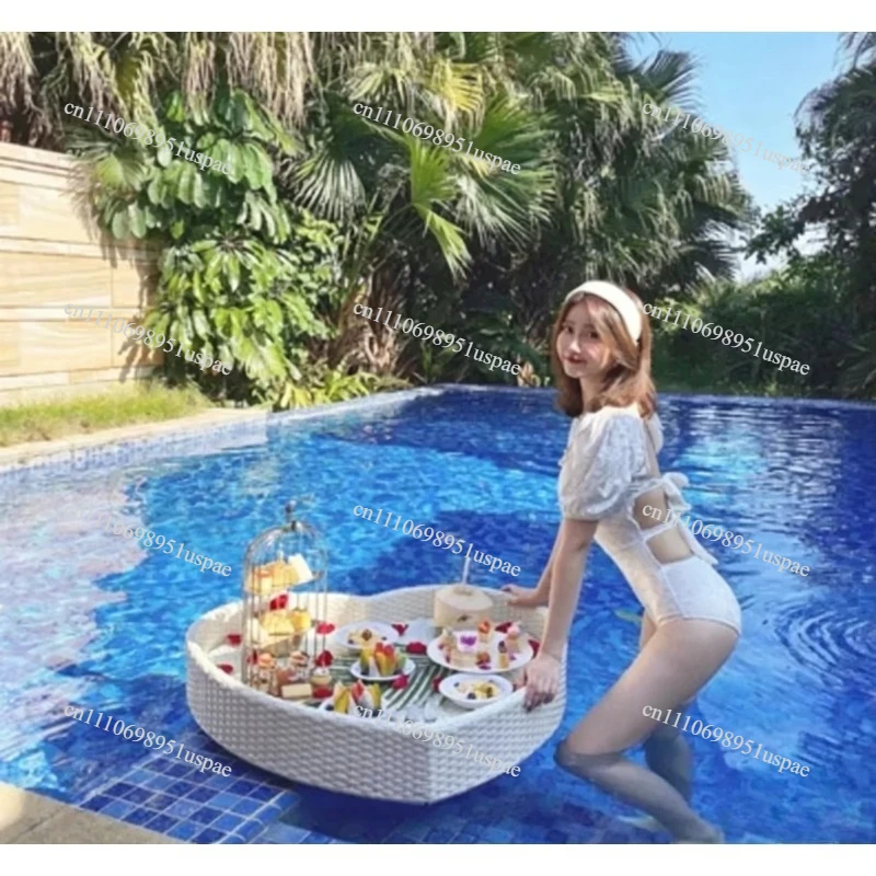 Swimming Pool Floating Breakfast Tray Water Vine Weaving Basket Wedding Photography Props Tray Decoration Internet Celebrity