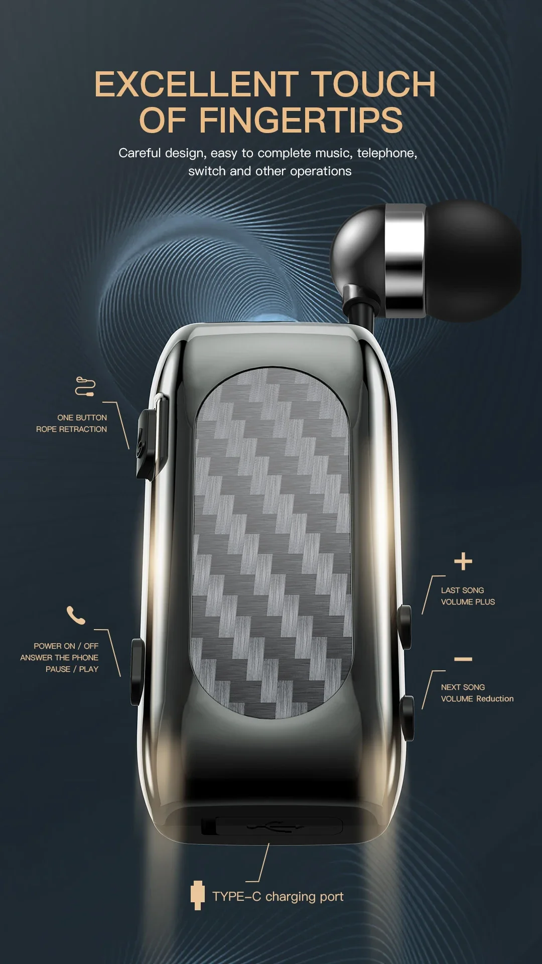 Устройство K56 для беспроводных наушников Bluetooth 5,2, с зажимом, снижением уровня шума, с держателем