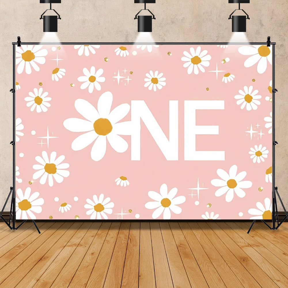 Daisy Birthday Decoration Photography Background Boho Girl One Year Old Birthday Colorful Daisy Rainbow Baby Shower Backdrop