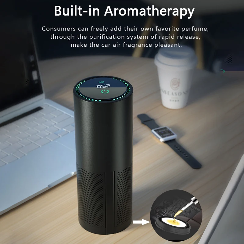 LONHOMON Car Air Purifier Negative Ion Generator HEPA  Filter Air Cleaner Odor Removal Aroma Diffuser Portable Air Purifiers