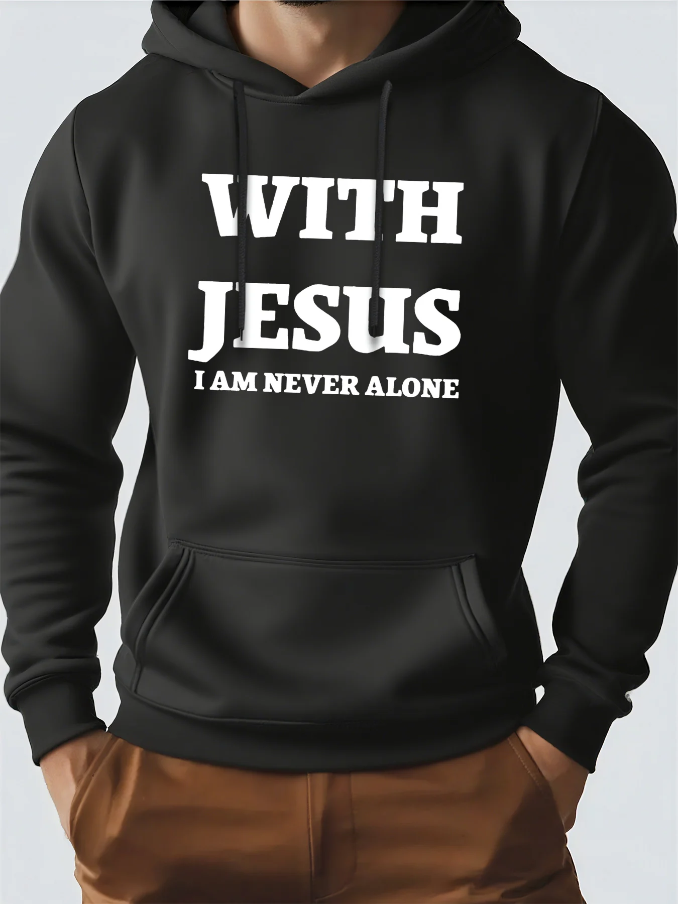 

Толстовка с капюшоном для мужчин, уличная одежда, мужские толстовки с графическим дизайном I Am Never Alone, подходят для ношения весны, осени и зимы.