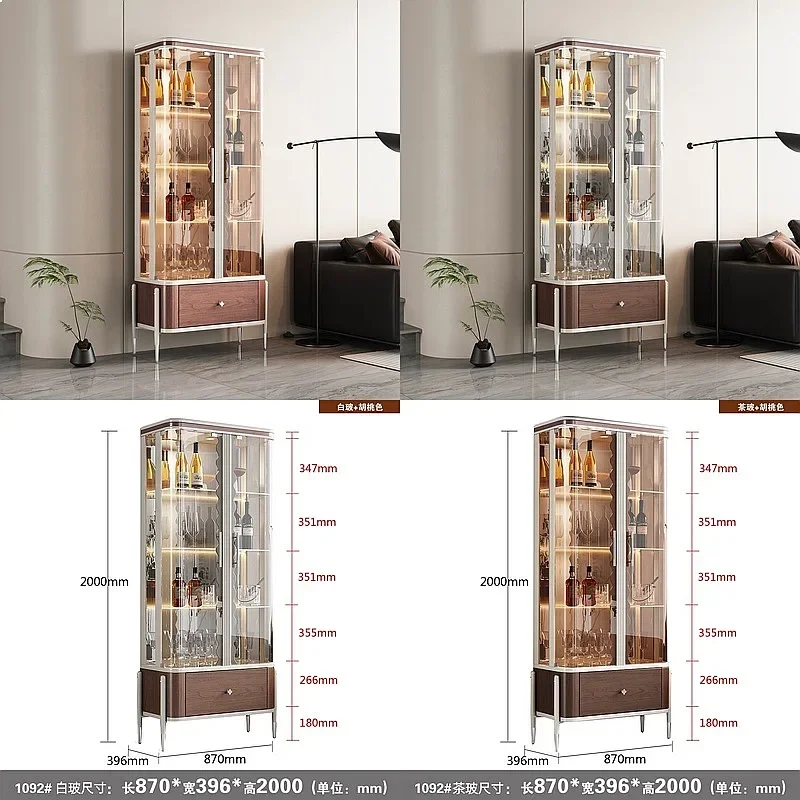 N80 Walnut TV Sideboard with Locked Display Cabinet Double Glass Door Luxury Storage for Living Room