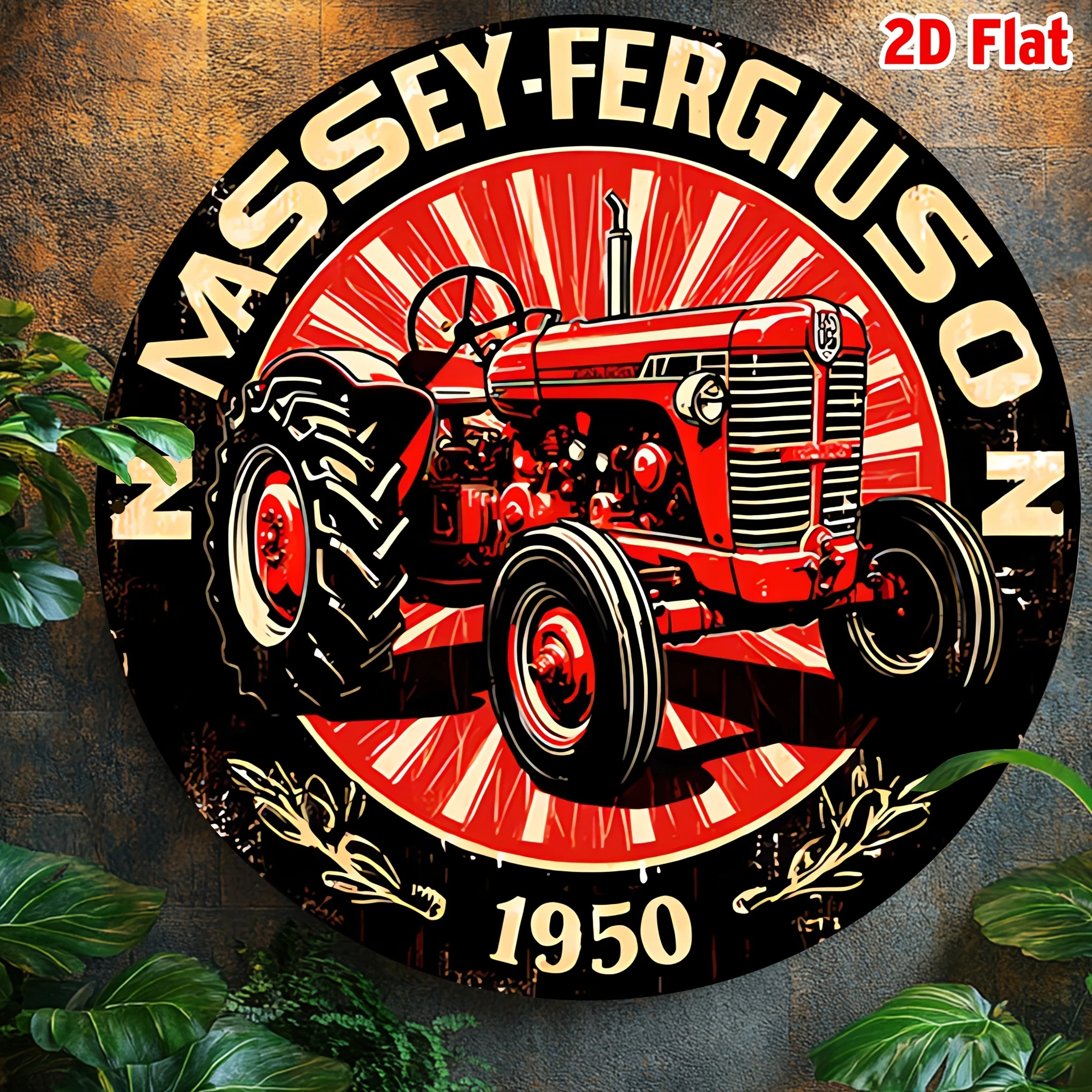 لافتة حائط من الألومنيوم مسطحة ثنائية الأبعاد لجرار ماسي فيرغسون - ديكور معدني أحمر عتيق مع "Est. تصميم 1950 بوصة مثالي للمنزل، #6