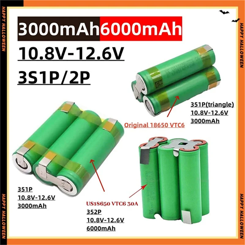 3000-6000 mAh 18650 VTC6  2S 3S 4S 5S 6S Large Capacity Customizable for Screwdriver Battery Pack 10.8V 12V 14.4V 18V 21V